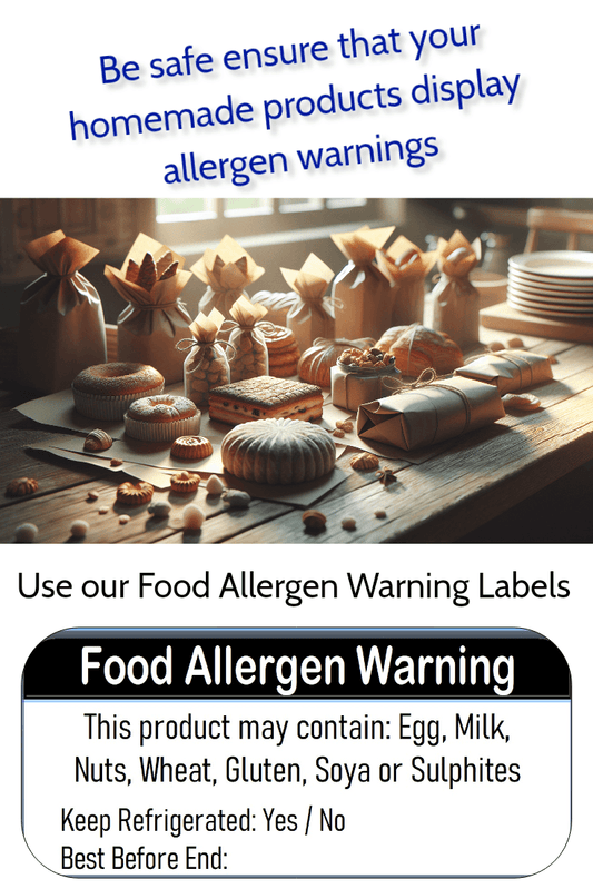 Allergy warning stickers for food packaging and catering use
