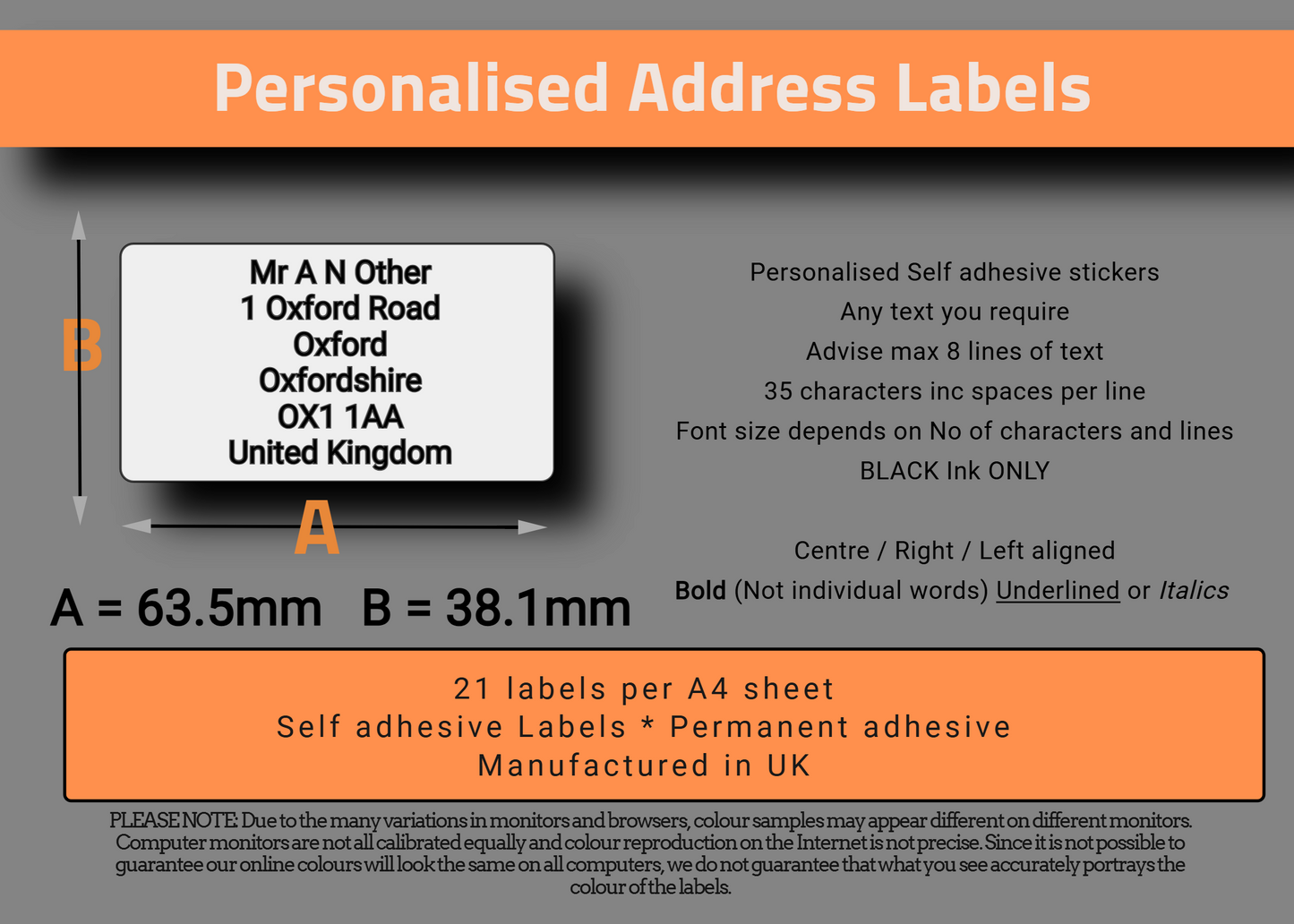 Personalised Labels on A4 Sheets | WHITE – 21 UP – 63.5mm x 38.1mm