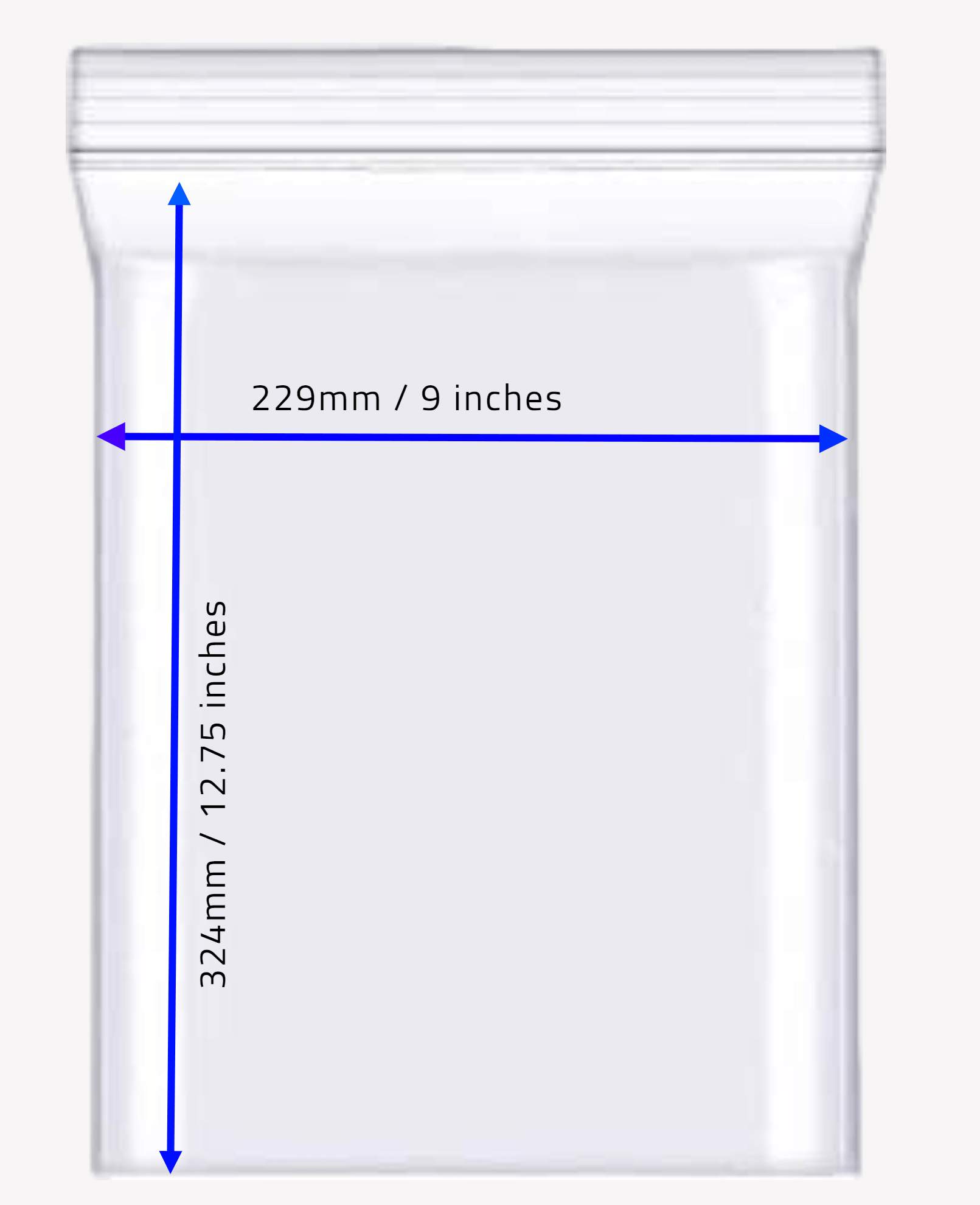 “Clear 9" x 12.75" grip seal poly bag with resealable press‑seal closure, transparent plastic packaging.