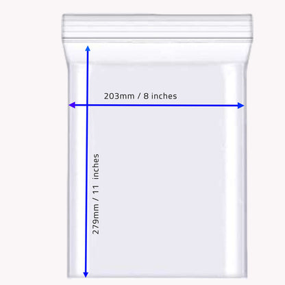 Clear plastic bag with measurements on a white background