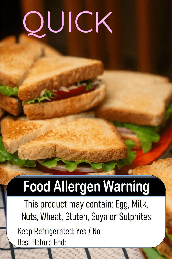 Keep refrigerated food labels with allergen warning and best before field