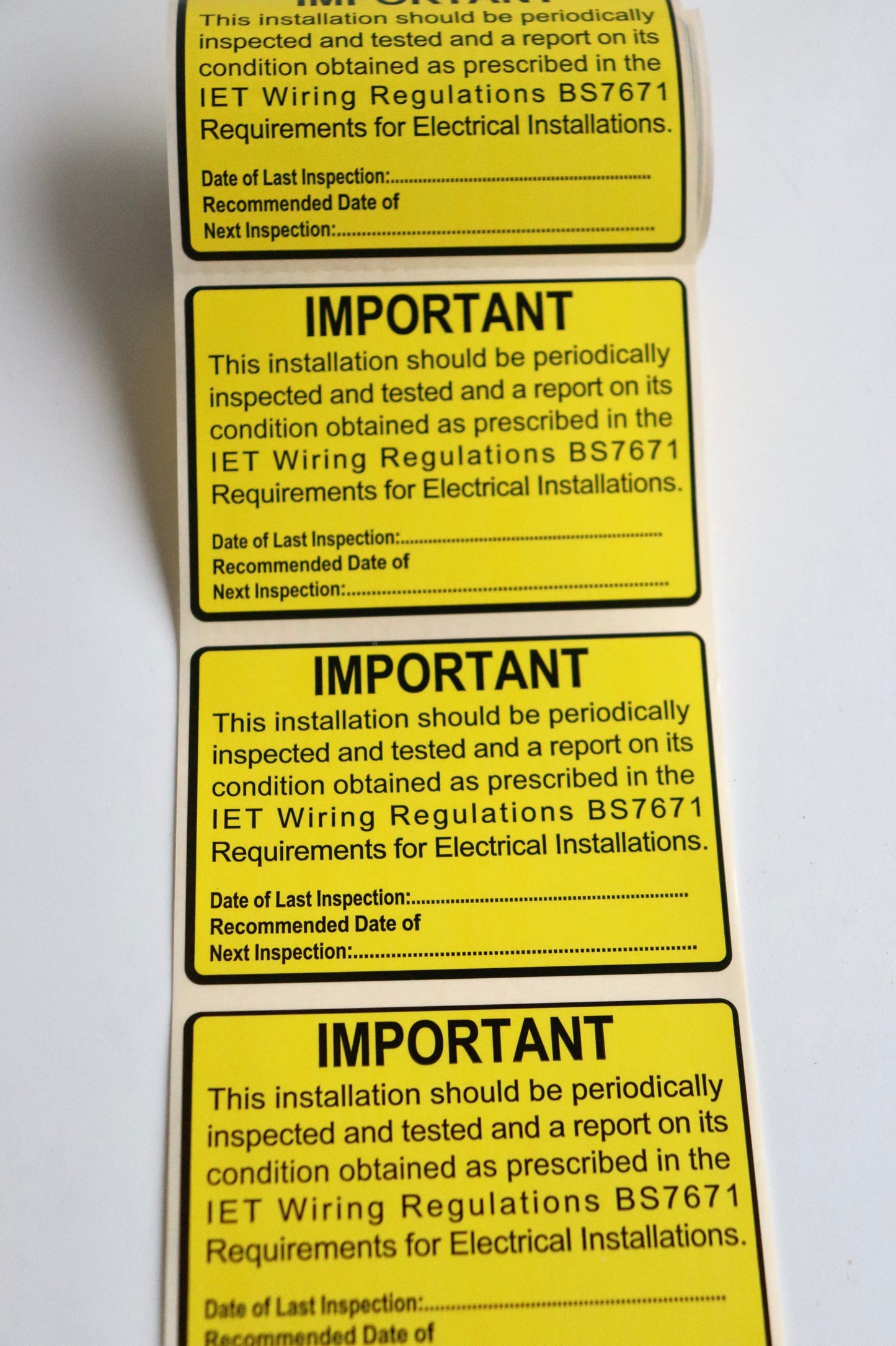 Multiple BS7671 Periodic Test Inspection Label, 76×52mm yellow electrical safety sticker with permanent adhesive