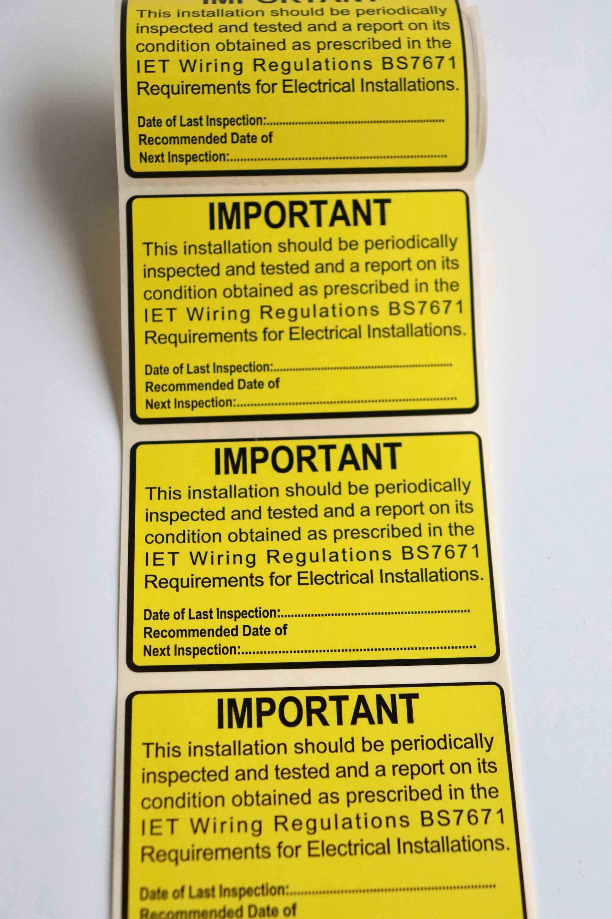 Multiple BS7671 Periodic Test Inspection Label, 76×52mm yellow electrical safety sticker with permanent adhesive