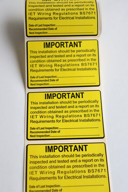 Multiple BS7671 Periodic Test Inspection Label, 76×52mm yellow electrical safety sticker with permanent adhesive