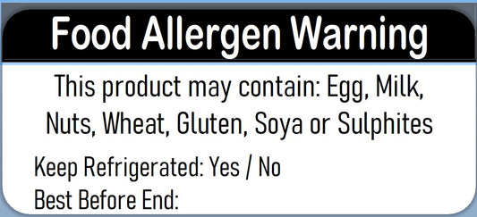 Food Allergen Warning Labels 50x25mm Self‑Adhesive | Date & BBE | 100–2500