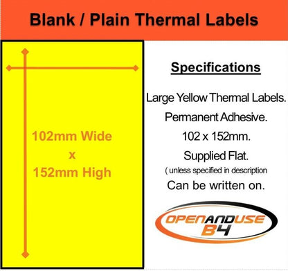 Large Labels 102x152mm (6 x4") Sticky Self adhesive Labels - various colours
